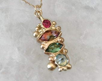 READY TO SHIP, One Of A Kind, Gemstone Pendant Necklace, Delicate Gold Necklace, Colourful Gemstone Necklace, Tourmaline Pendant Necklace