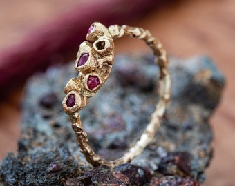 READY TO SHIP, Ruby Seed Pod Ring, Gold Seed Pod Ring, Gold Coral Ring, Ruby Ring, Nature Inspired Jewelry