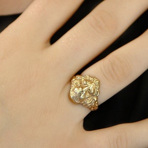 Lion Gold Ring, Lion Ring, Zodiac Ring, Gold Lion Ring, Pinky Ring, Lion Ring Men, Mens Gold Ring, Solid Gold Ring, Massiver Goldring