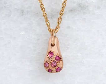 Ruby Necklace, Natural Ruby, Dainty Gold Necklace, Solid Gold Necklace, July Birthstone, Birthstone Necklace, Gold Tear Drop, Rose Gold