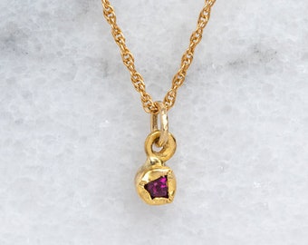 READY TO SHIP, Garnet Necklace, January Birthstone, Necklace Set, Garnet Gold Pendant, Dainty Gold Necklace, Garnet Jewelry