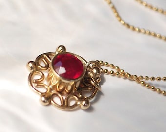 Ruby Necklace, Filigree Necklace, Dainty Gold Necklace, Solid Gold Necklace, July Birthstone, Birthstone Necklace, Queen Necklace