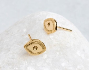 READY TO SHIP, Evil Eye Jewelry, Eye Earrings, Gold Stud Earrings, Delicate Gold Studs, Minimal Earrings, Solid Gold Studs, Evil Eye