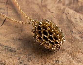 Gold Pendant Necklace, Natural Jewelry, Statement Necklace, Botanical Necklace, WoodLand Necklace, 14k Gold Necklace, Seed Pod, Solid Gold