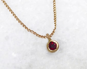 READY TO SHIP, Tiny Gold Pendant, Garnet Pendant, Birthstone Pendant, January Birthstone, Dainty Gold Pendant, Solid Gold Pendant