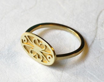 Gold Filigree Ring, Gold Ring 14k, 14k Solid Gold Ring, Delicate Gold Ring, Gold Lace Ring, Dainty Gold Ring, Oval Gold Ring