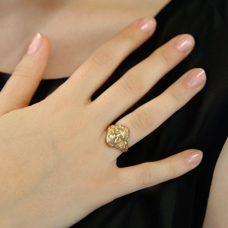 Lion Gold Ring Lion Ring Zodiac Ring Gold Lion Ring Pinky Ring