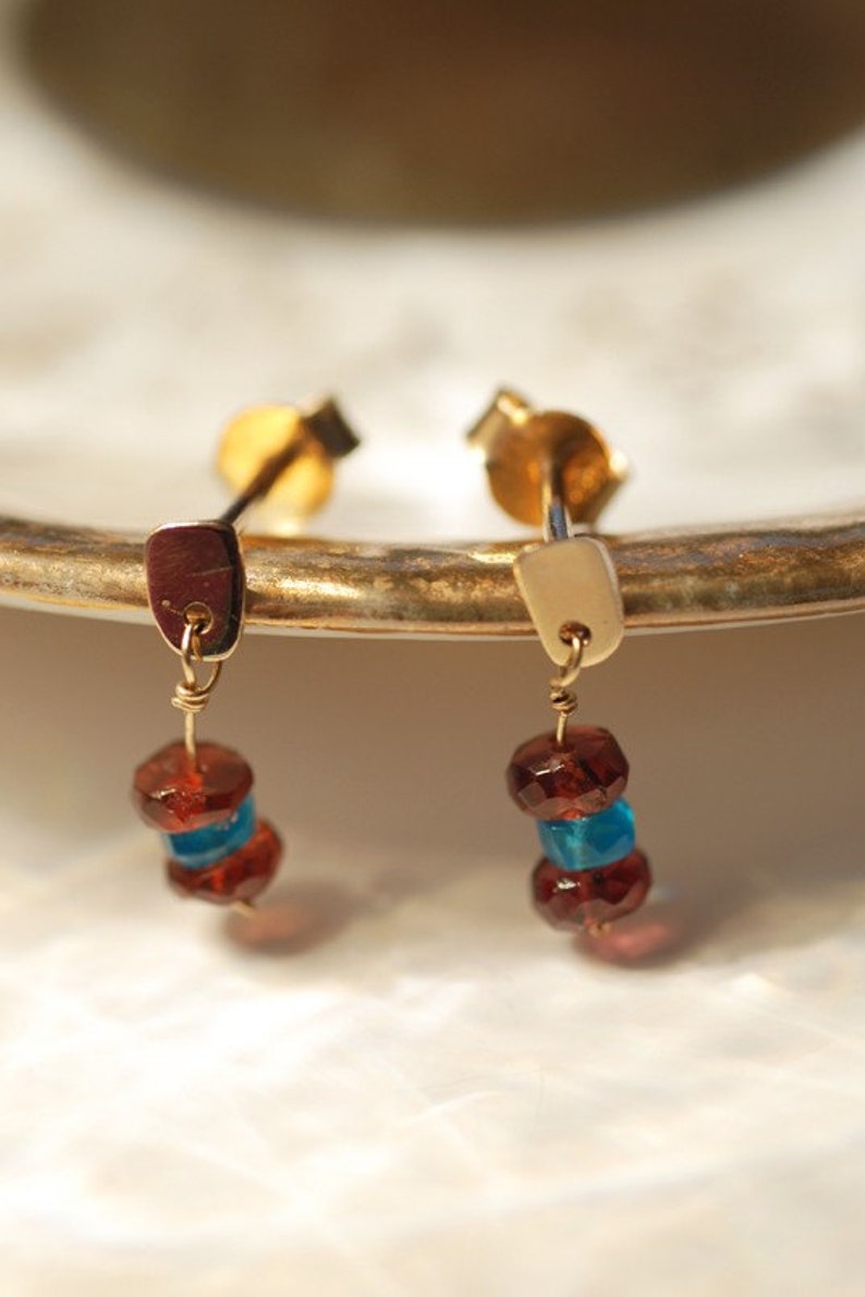 Garnet Earrings, Gold Dangle Earrings, Gemstone Earrings, Gold Drop Earrings, Solid Gold Earrings, Dangle Earrings Gold, January Birthstone image 2