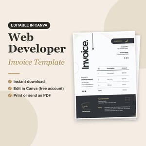 Web Developer Invoice Template | Editable Canva Invoice for Web Developers & Designers | Website Project Billing Form | Printable