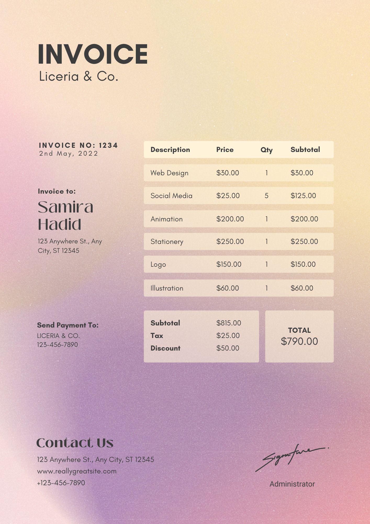 Photo Studio Invoice Photography Invoice Template | Editable Canva Design | Printable ...