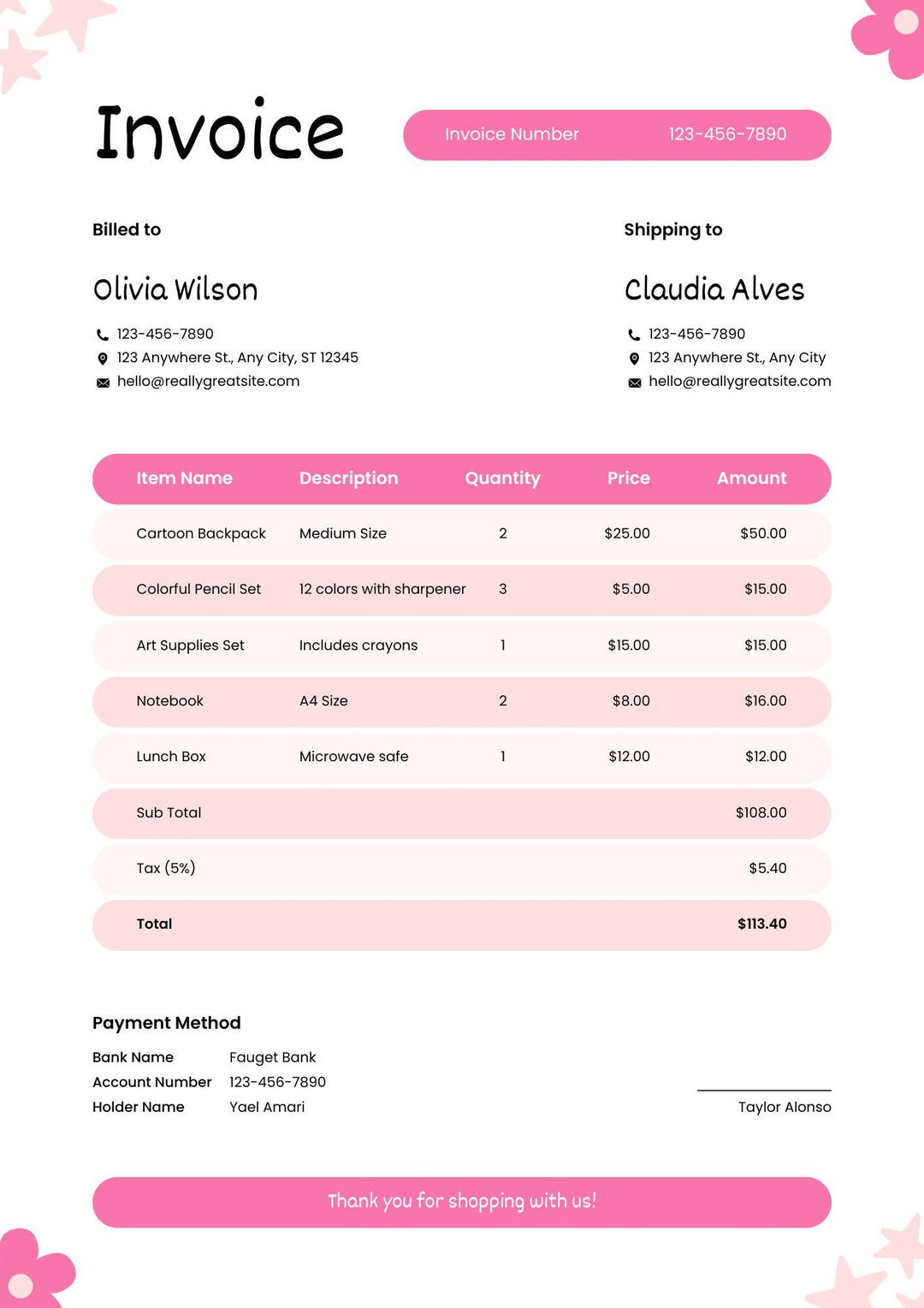 Copywriter Invoice Template | Editable Canva Billing Form | Writer ...
