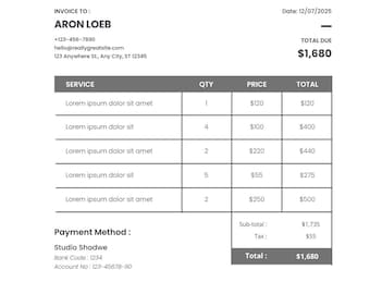 Modern Invoice Template | Editable Canva Design (PDF)