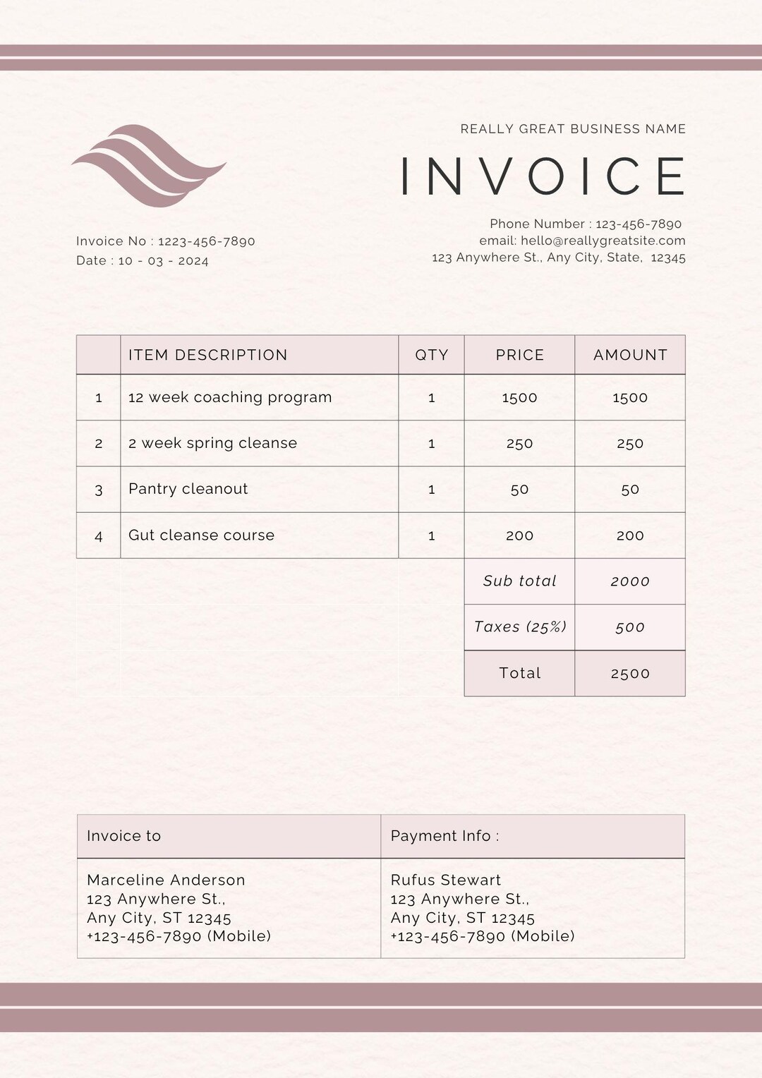 Construction Invoice Template | Editable Canva Billing Form ...
