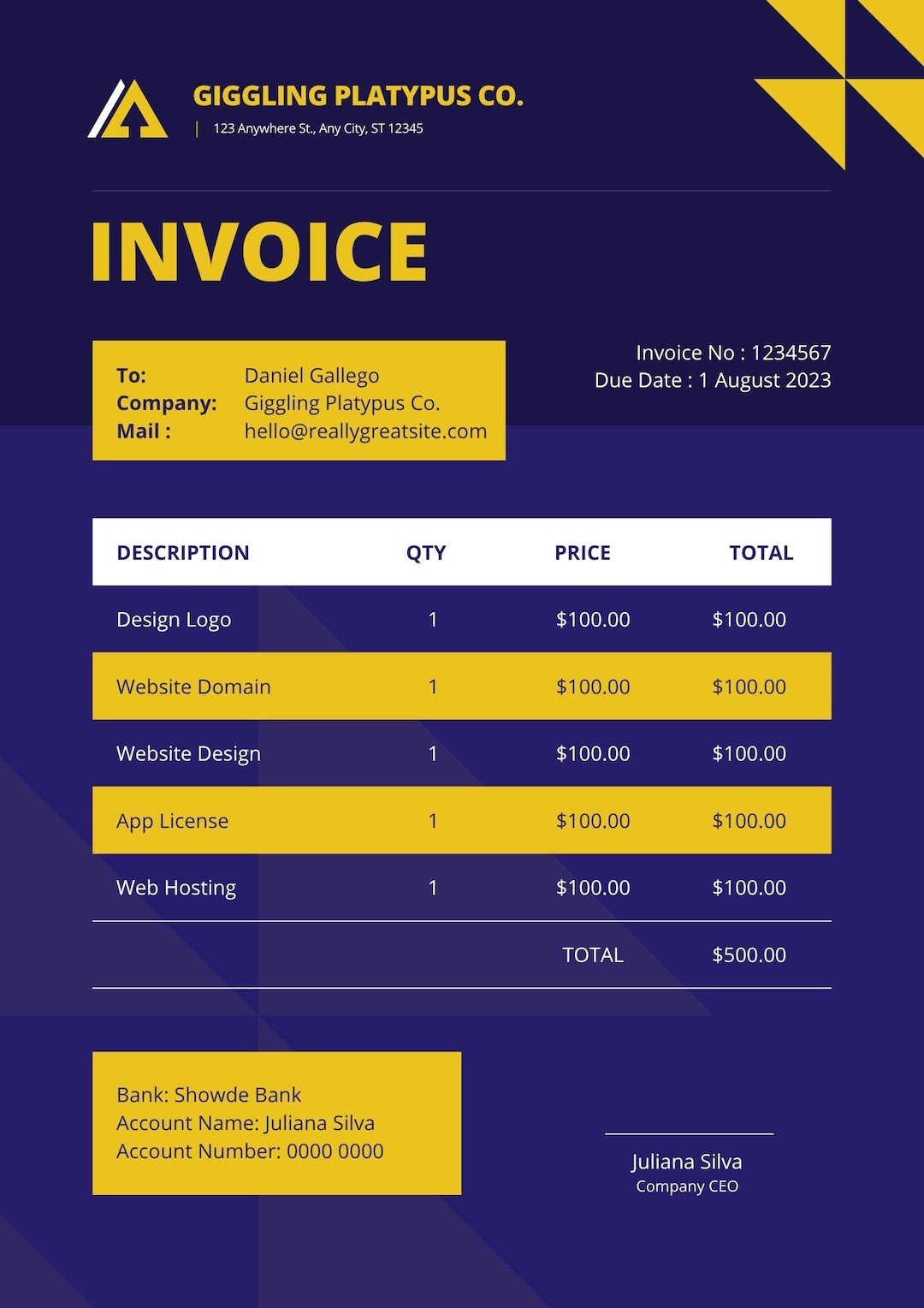 Event Billing Example Event Planner Invoice Template | Editable Canva Billing Form | Wedding ...