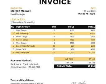 Minimalist Invoice Template | Editable Canva Business Form (Instant Download)