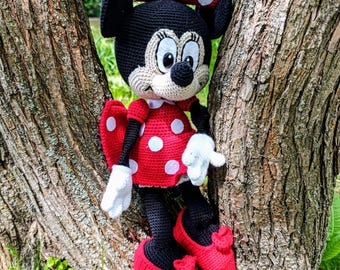 Large 50cm Plush Minnie Mouse Doll-Amigurumi Plush Toy Mouse-cartoon inspired crochet doll-Nursery Decor, Gift for Kids-polka dot dress doll