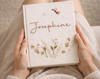 Personalized Embroidered Journal | Handmade Linen Notebook, Floral Design,Graduation Gift