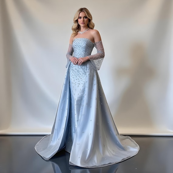 Customization Blue Satin Mermaid Prom Dress | Strapless Off-shoulder Beaded  Gown | Elegant Formal Dress - Etsy