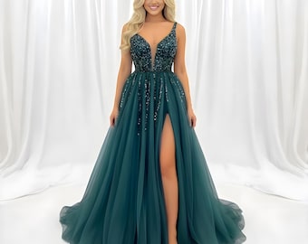 Customize Crystal Beaded Evening Dress| Sexy Long Formal Party Dress for Women