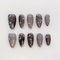 Silver press on nails long almond nails/Star Nails/Cat eye nails/Bling Nails/gyaru nails/gothic nails/Black Nails/Birthday Nails Silver product logo