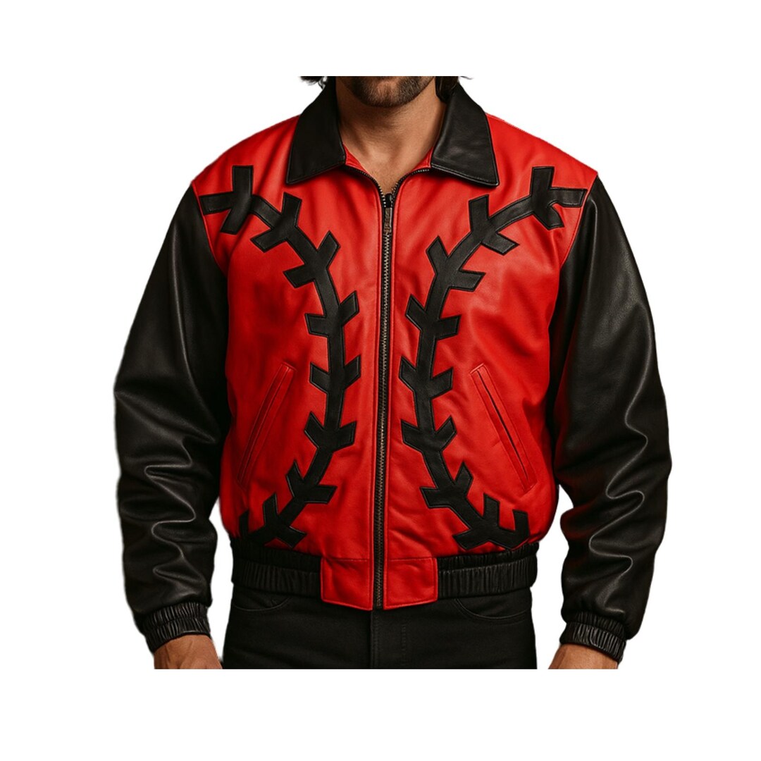 Genuine Leather Baseball Jacket: Red & Black Varsity Bomber - Etsy