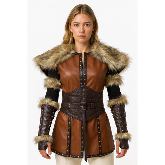Handmade Real Leather Warrior Costume, Studded Gladiator Cosplay Viking Outfit - Midieval LARP Iceage Dress