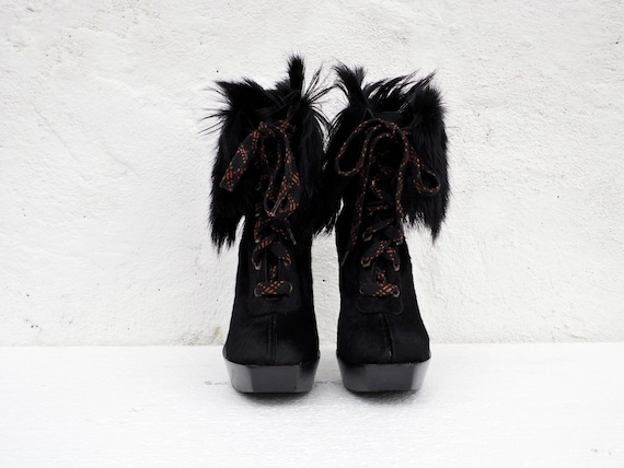 black fur heel boots