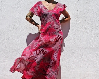 90s' Vintage Reversible Maxi Summer Dress: Pink Floral Animal Print Dress