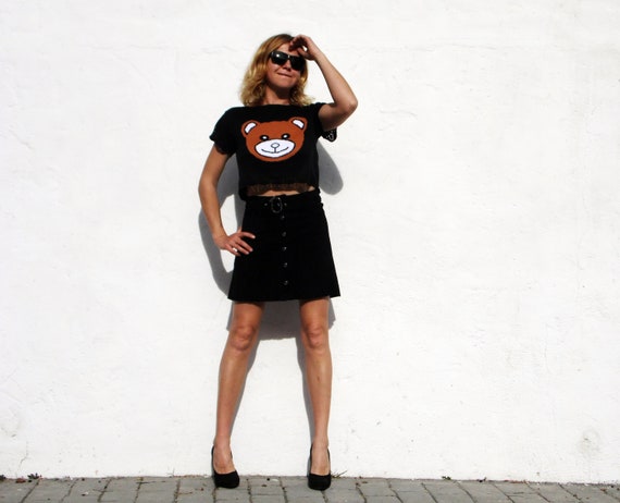 Black leather mini skirt black suede mini skirt 60