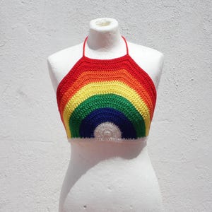 Rainbow Crochet Crop Top: Pride Festival Hippie Style