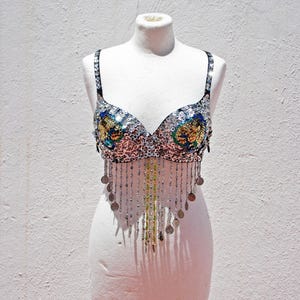 Belly dancers bra festival bra top embellished tassel bra embroidered bra sequin bra sequin embroidered performer top rave bra party bra
