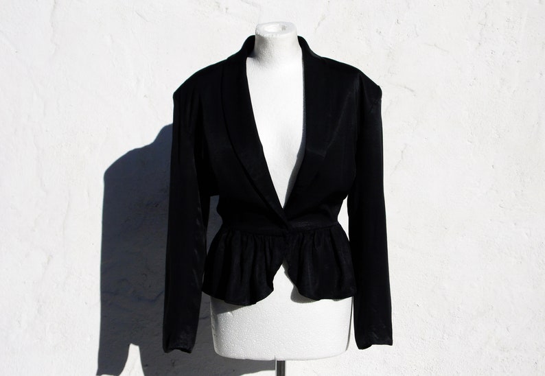 Black evening jacket 20s style jacket elegant jacket black satin jacket pleated jacket black minimalist jacket black evening blouse