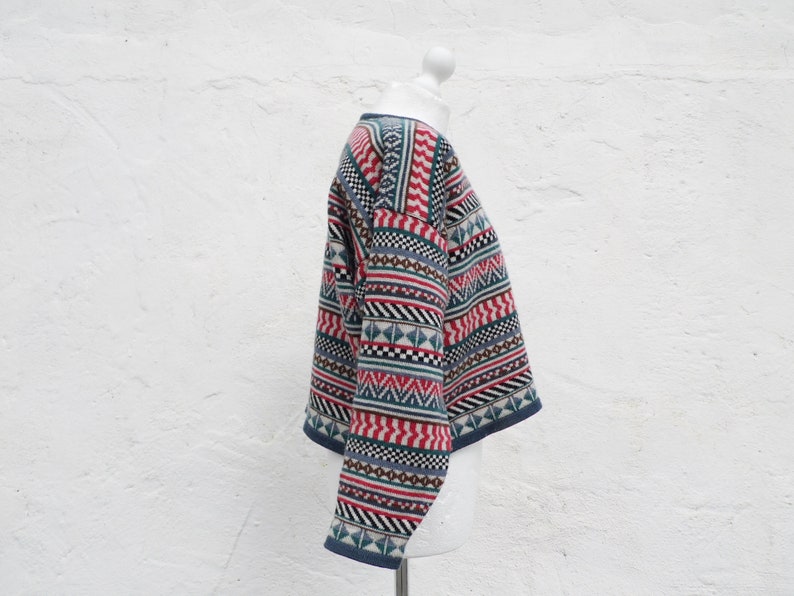 Crop sweater crop jumper multicolor sweater wool sweater retro sweater retro jumper print sweater hipster sweater warm sweater wool jumper