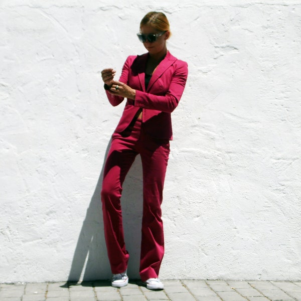Burgundy suit bordeaux suit deep red suit 90s suit fitted suit petite suit carmine suit beetroot colour suit