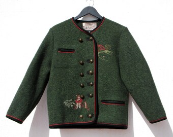 ジャケット・アウター 70s 80s EURO boiled wool tirolean jacket Vintage Tyrolean Wool Jacket Austrian Trachten Edelweiss