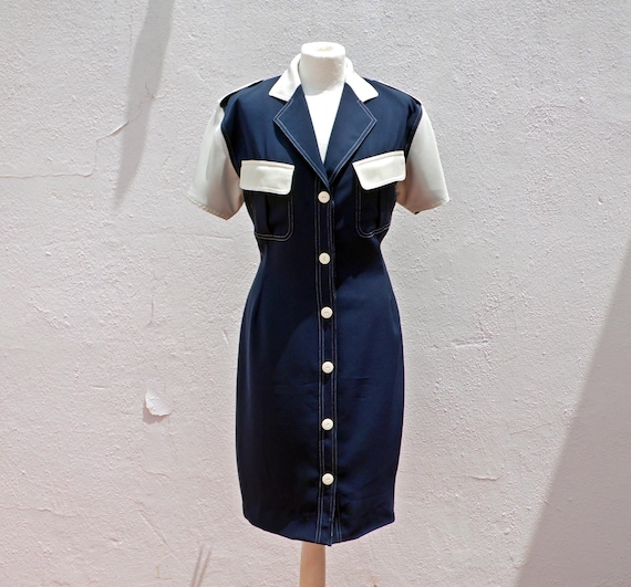 Vintage 60s Navy Blue Mod Dress: Fitted Shirt Dress - Etsy