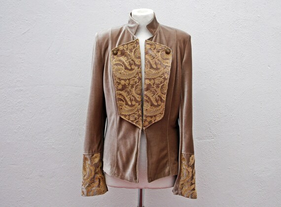 Army style jacket military jacket beige velvet jac
