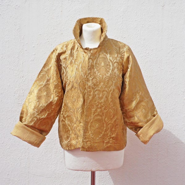 Gold Brokat Box Jacke Eleganter 60s Style Relaxed Fit Blazer