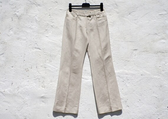 Beige linen trousers linen pants straight leg line