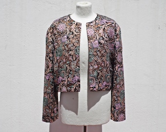 Vintage Crop Floral Metallic Brocade Jacket