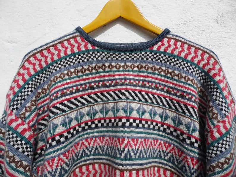 Crop sweater crop jumper multicolor sweater wool sweater retro sweater retro jumper print sweater hipster sweater warm sweater wool jumper