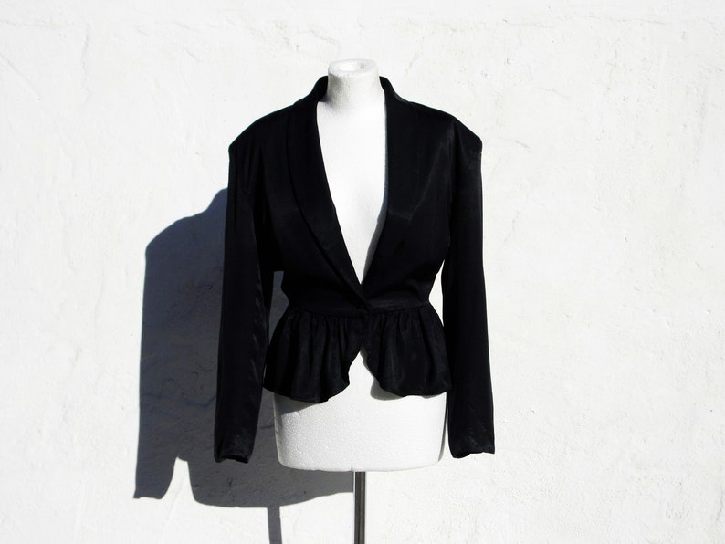 Black evening jacket 20s style jacket elegant jacket black satin jacket pleated jacket black minimalist jacket black evening blouse