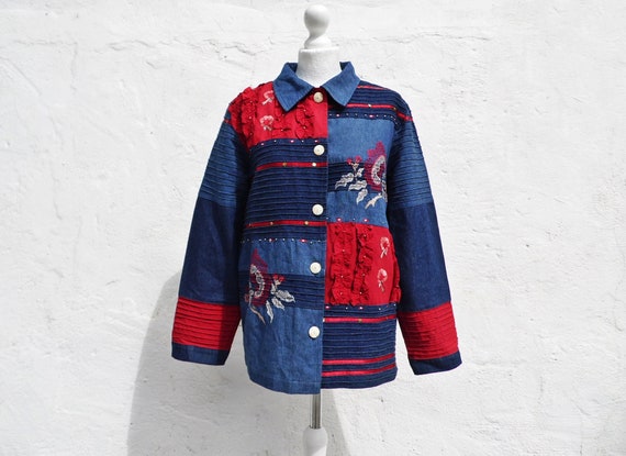 Denim jacket boho jacket patch jacket embroidered