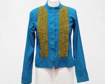 Blusa com babados estilo anos 60: camisa de algodão indiana feita à mão