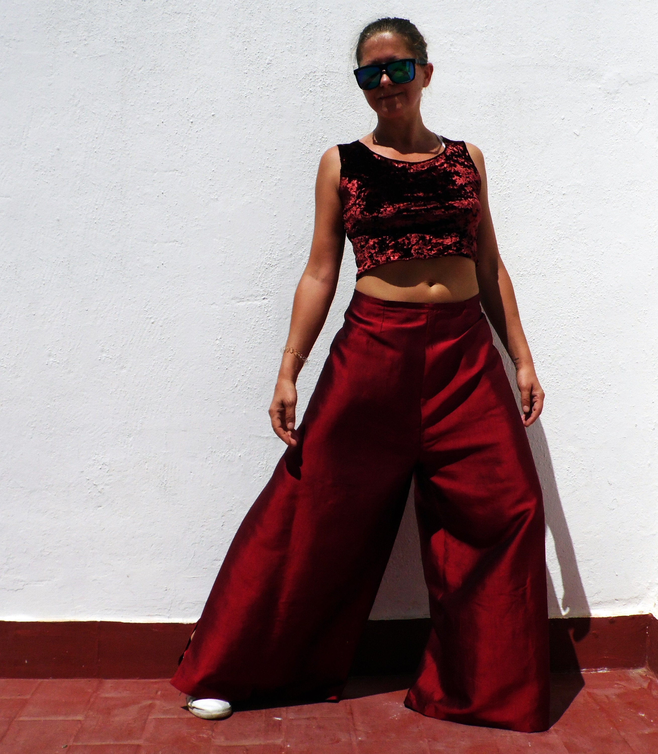 Red Silk Wrap Trousers Wrap Pants 