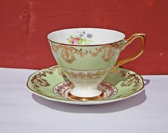 Vintage Princess China Tea Cup & Saucer Set: 22kt Gold, 1960s