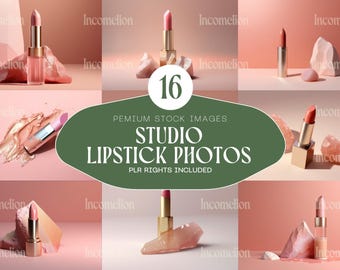 Luxury Lipstick Stock Photo Collection | 16 Professional 5K Beauty Images with Private Label Rights. Instant Download.