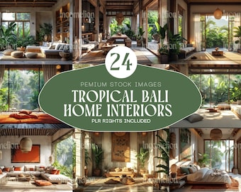 24 Exotic Tropical Bali Interiors – Perfect for Mockups, Printables & Digital Shops. (PLR License Included) Instant Download.