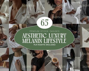 65 Chic Melanin Lifestyle Photos | Confident & Independant Black Woman Aesthetic Stock Bundle with PLR Rights. Instant Download.