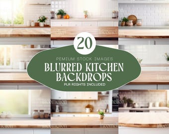 20 fondos de cocina difuminados para maquetas de fotografía de productos, branding de alimentos, diseño de empaques, fondos publicitarios de estilo de vida